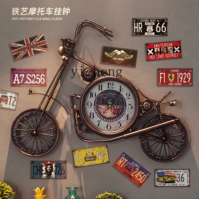 

ZYA Iron Art Motorcycle Wall Clock Industrial Style Internet Cafe Clothing Store Creative Wall Decoration