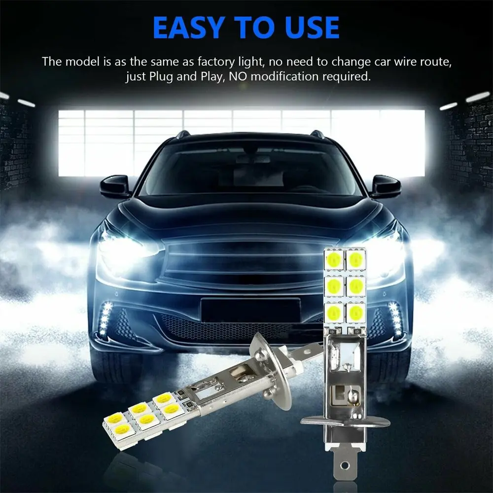 2Pcs/Set Bright 12SMD-5050 6000K H1 Hi/Low Kit Beam 55W LED DRL Car Fog Light Turn Signals Headlight Driving Bulb