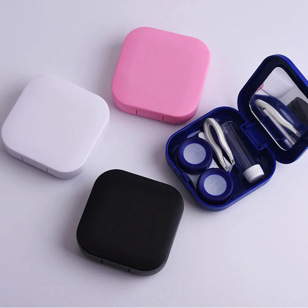 1pc Mini Square Contact Lens Case with Mirror for Women Colorful Lens Box Eye Container Travel Kits
