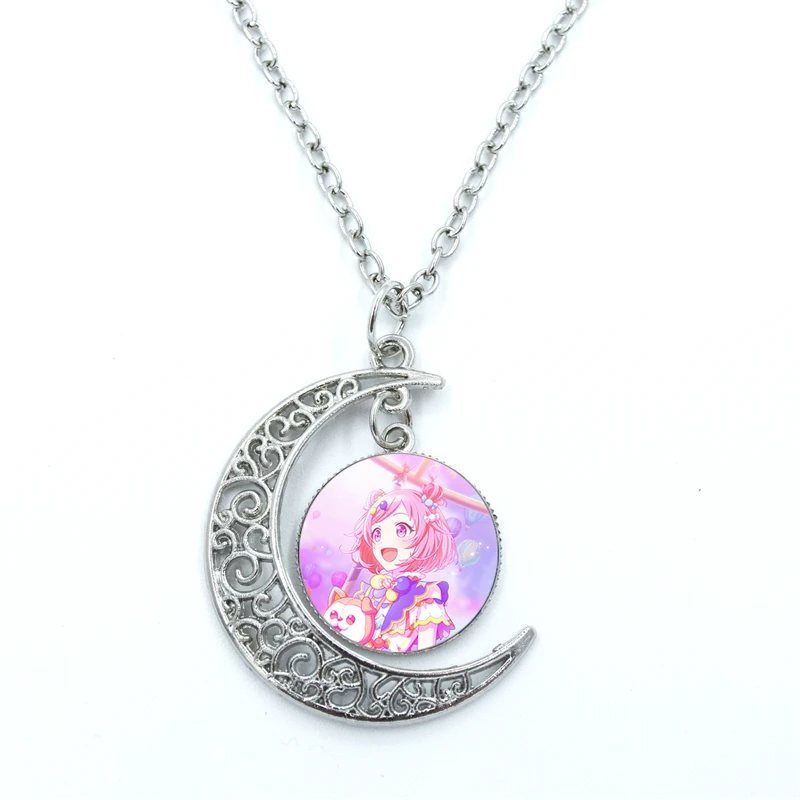 Project SEKAI Anime Ootori Emu Wonderlands×Showtime Glass Dome Cabochon Crescent Moon Necklace Statement Jewelry Gift