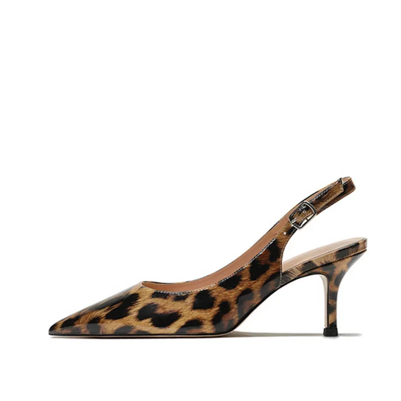 Women Sexy Patent Leather Sandals Designer Back Strap Kitten Heels 6cm Pumps Green Beige Leopard Brown Stilettos Shallow Mouth 9