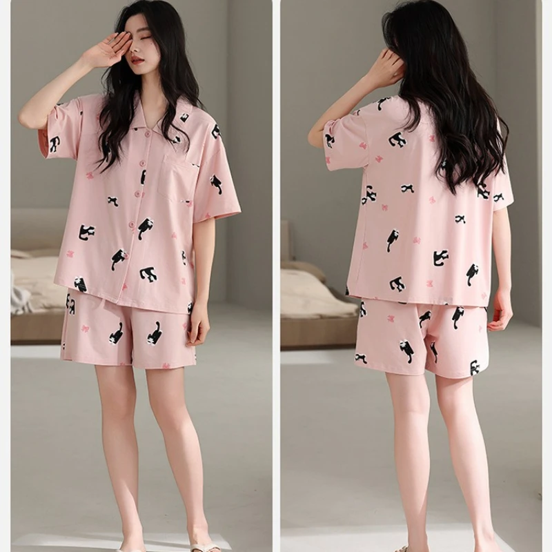 

Simple and Casual Women's Summer Thin V-neck Cardigan Casual Wear Kimono Loungewear 2026 New Summer Short-sleeved Shorts Pajamas
