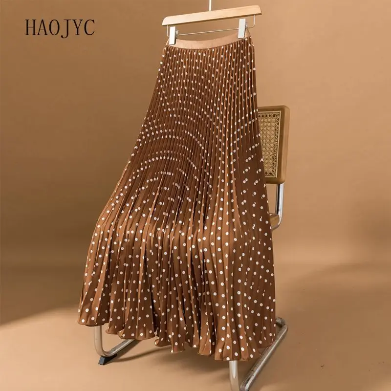 French high-waisted new polka-dot pleated summer dress, thin loose square dance, swinging beach skirt