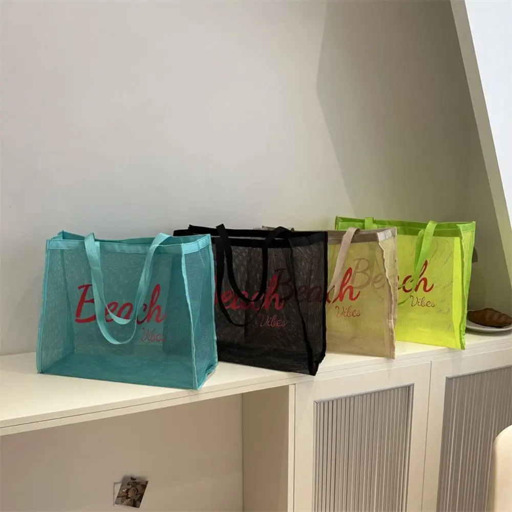 

Large Capacity Beach Bag Summer Letter Transparent Mesh Bag Women Handbag Multifunctional Storage Bag Travel Shoulder Bag Girls