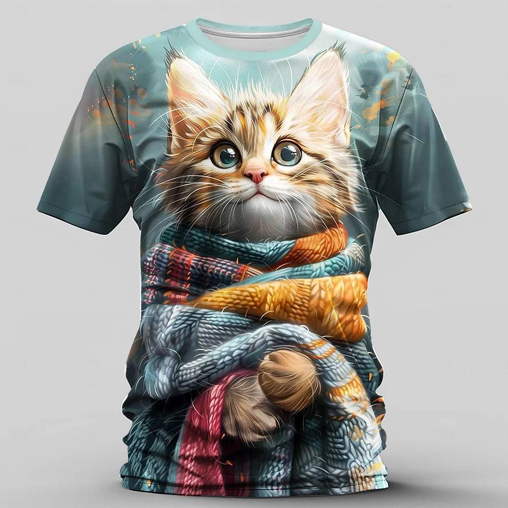 

Cute Cartoon Cat 3D Short Sleeve Clothing Men's T-Shirt Outdoor Casual Street Menswear T shirt Men Women's Shirts Kids Tshirt