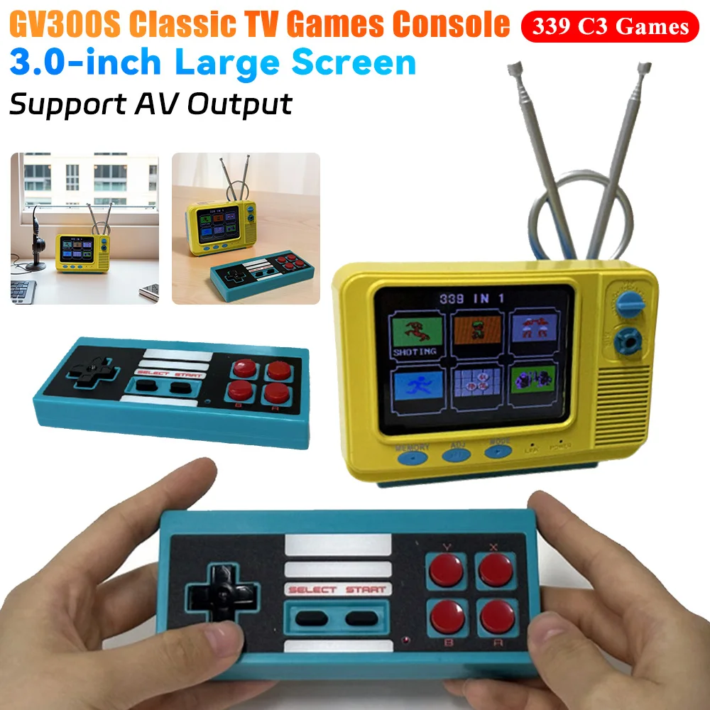 

GV300S Classic Retro TV Games Console 3.0inch Screen TV Video Games Player 339 C3 Games with Mini Pocket Gamepad for Kids Adult