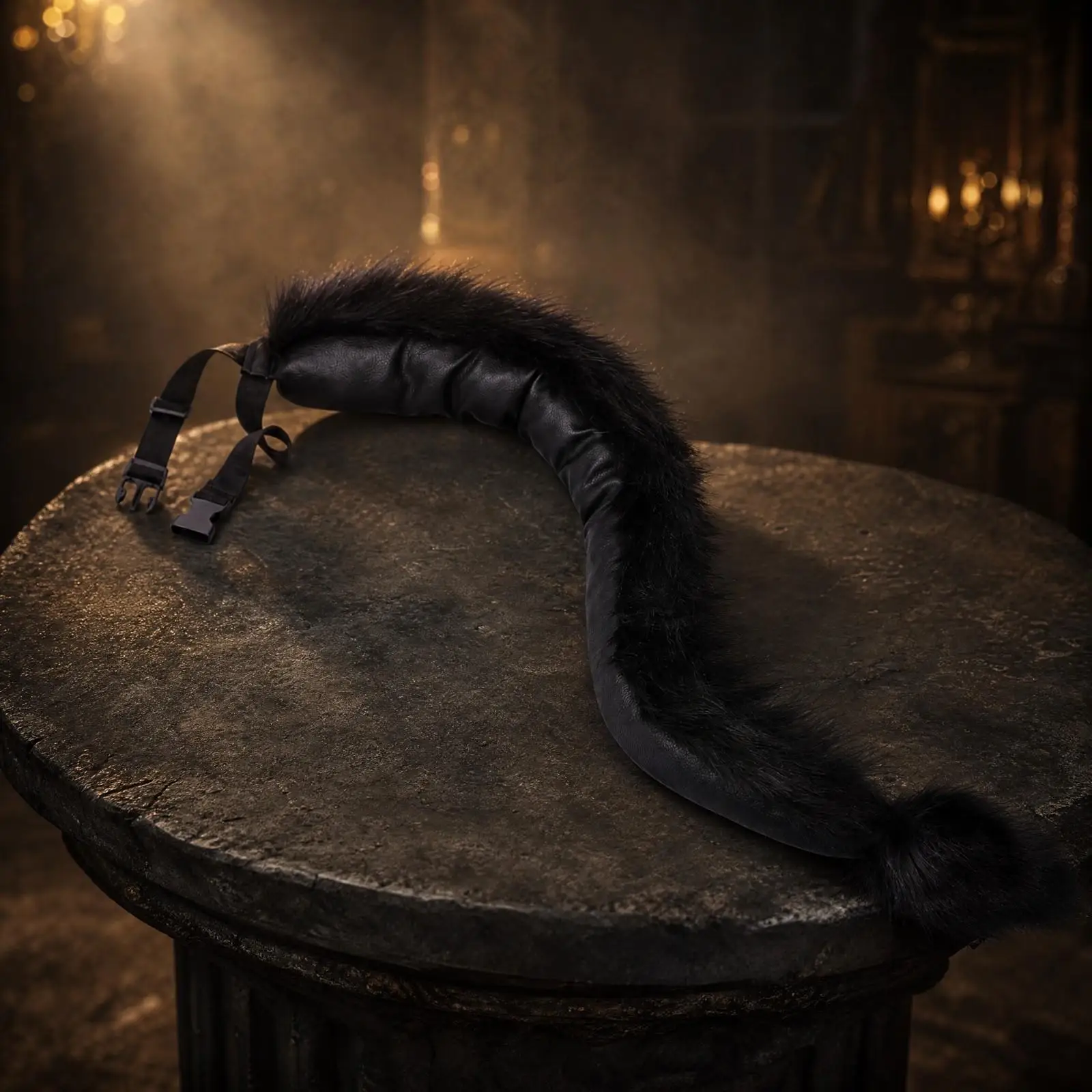 Adjustable Waist Furry Tail Belt for Animal Costume Cosplay Party Plush Leather Accessory