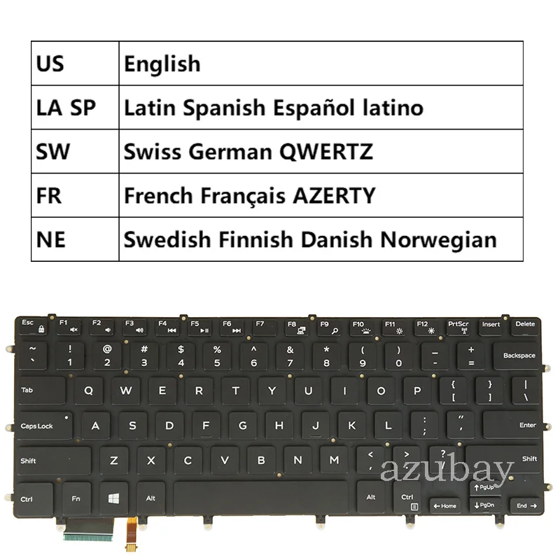 US LA hiszpańska szwajcarska francuska nordycka klawiatura ND dla Dell Precision 5510 m5510 5520 5530 5540 0GY76P 0YFNDW 02JGWG 09GMCR, podświetlana