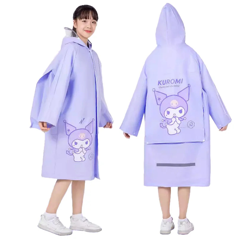 

New Sanrios Children's Raincoat Hello Kittys Full Body Waterproof Cartoon Girl Going To School Anime Big School Bag Kawaii Cute