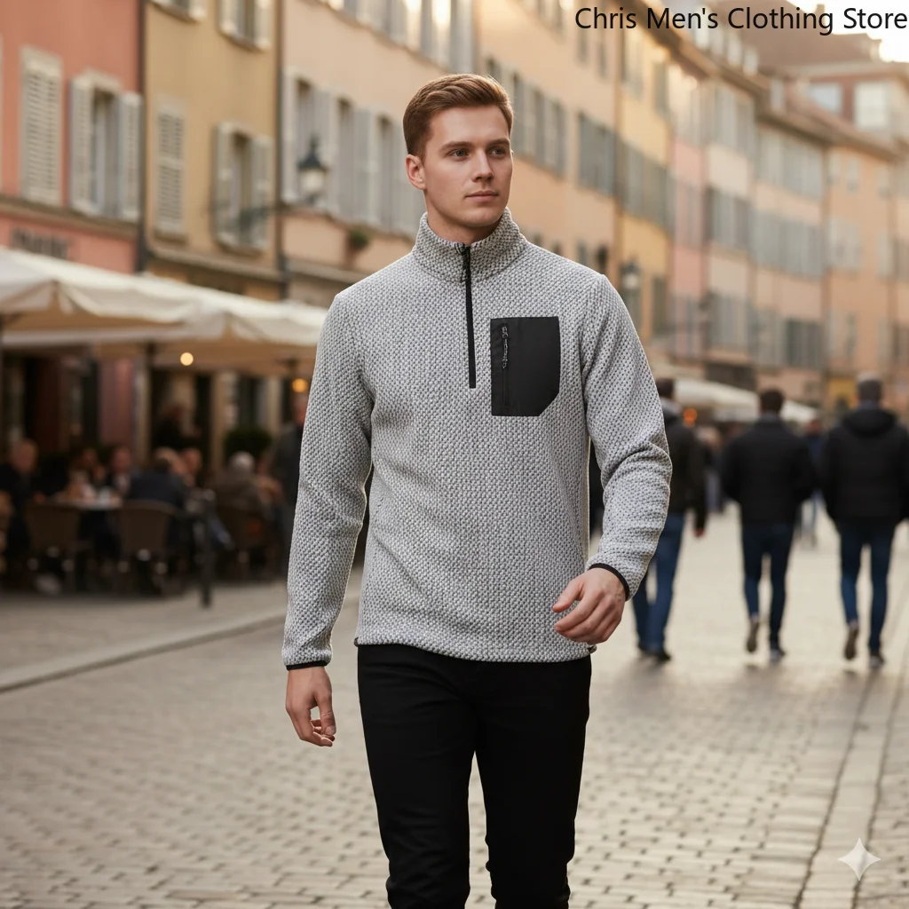 لينة مريحة الفاخرة جودة سستة البلوز قميص الشتاء والخريف الرجال عالية الرقبة البلوز سترة، الرجال الرياضة هوديي #5