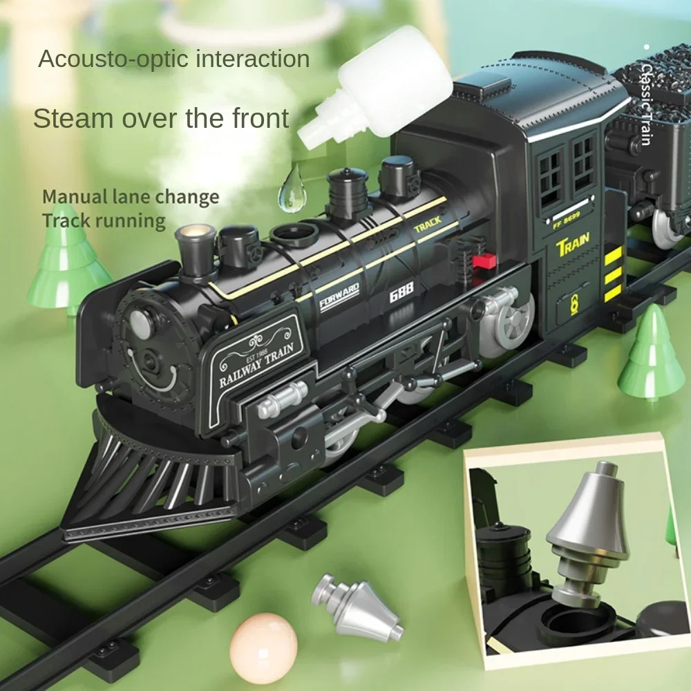 Simulation Electric Steam Train Model Toy Classical Railway with SmokeTrack Children's Boy Toy Gift