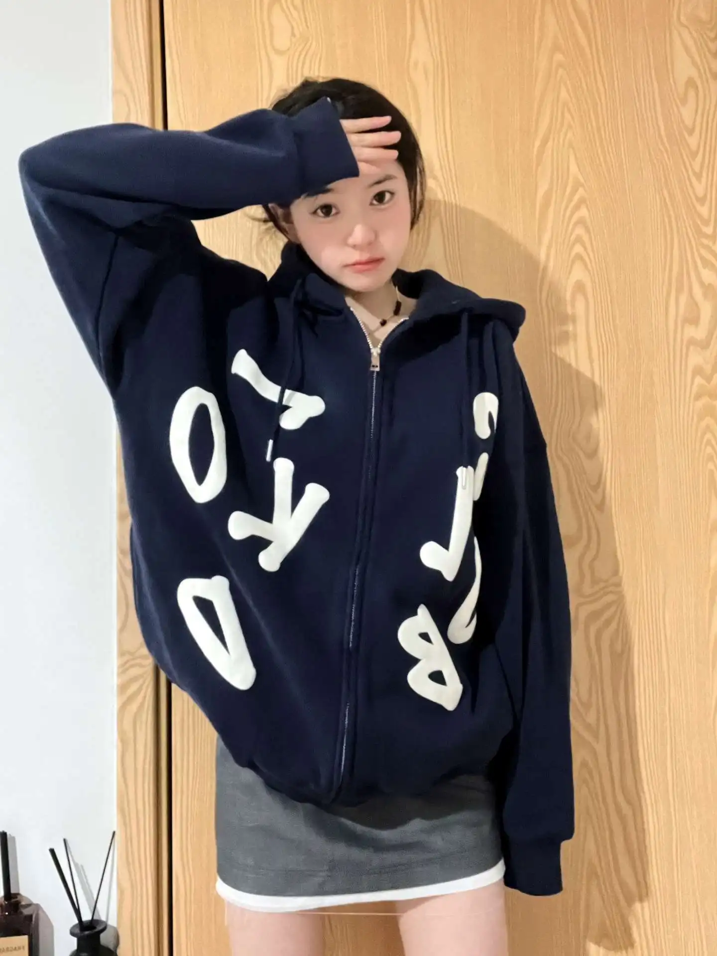

American Vintage Hooded Sweatshirt Women Retro Autumn Winter New Design Loose Zipper Casual Cardigan Jacket 2025 Fashion Thick