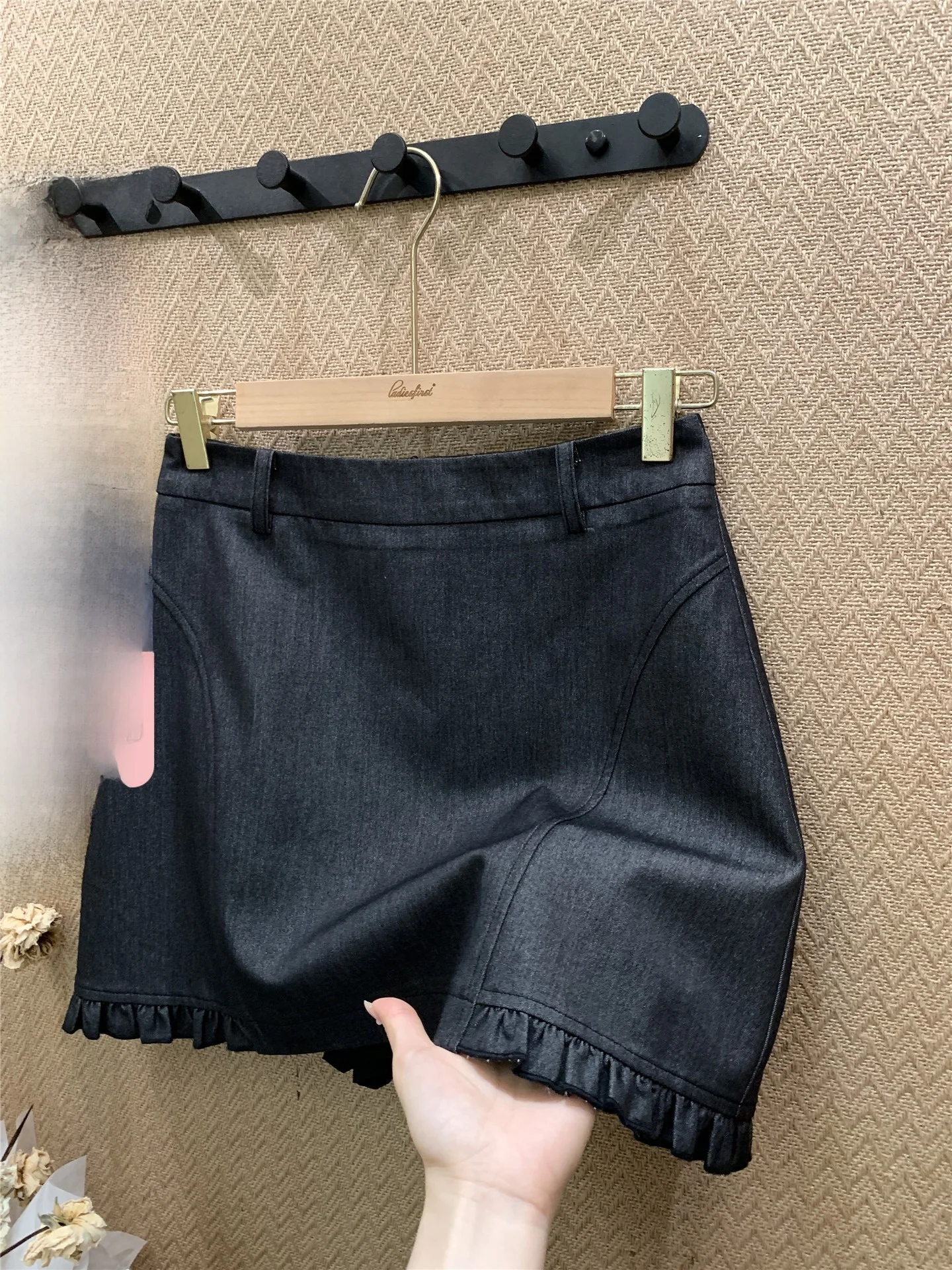 

Sweet Grey Lace Safety Pants Spring Collection Women's mid Waist A-Line Skirt Commute Friendly Polyester Blend Skirt