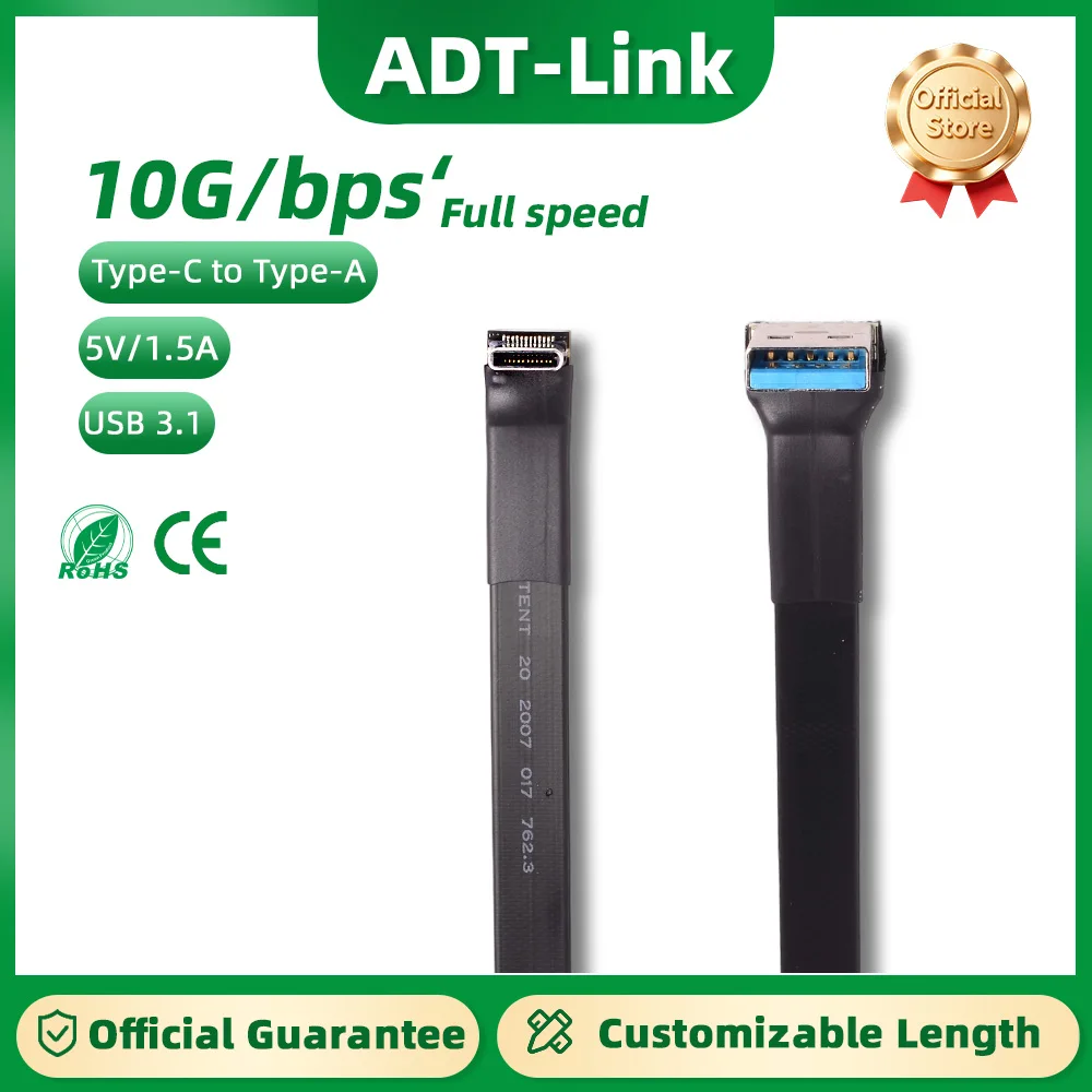 ADT-Link USB3.1 USB-C to USB-A Extension Flat Cable 10Gbps Full Speed for GPS ROCK Pi 4 Raspberry Pi Microcontroller Board