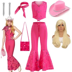 Ensemble de vêtements de cow-boy rose pour tout-petits, écharpe, film Margot, costume de jeu, Barbi Cowgirl, tenue de américains, cosplay, 3 pièces