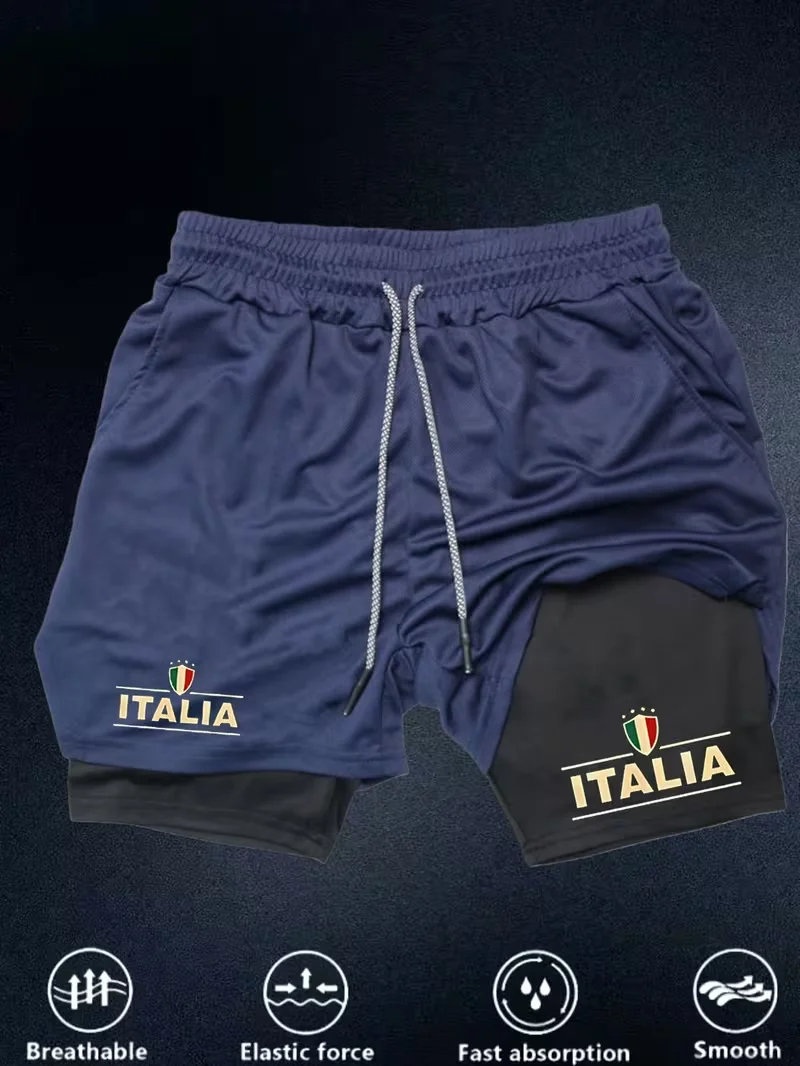 Men's summer breathable dual-purpose double-layer shorts with elastic compression and quick drying multifunctional sports shorts