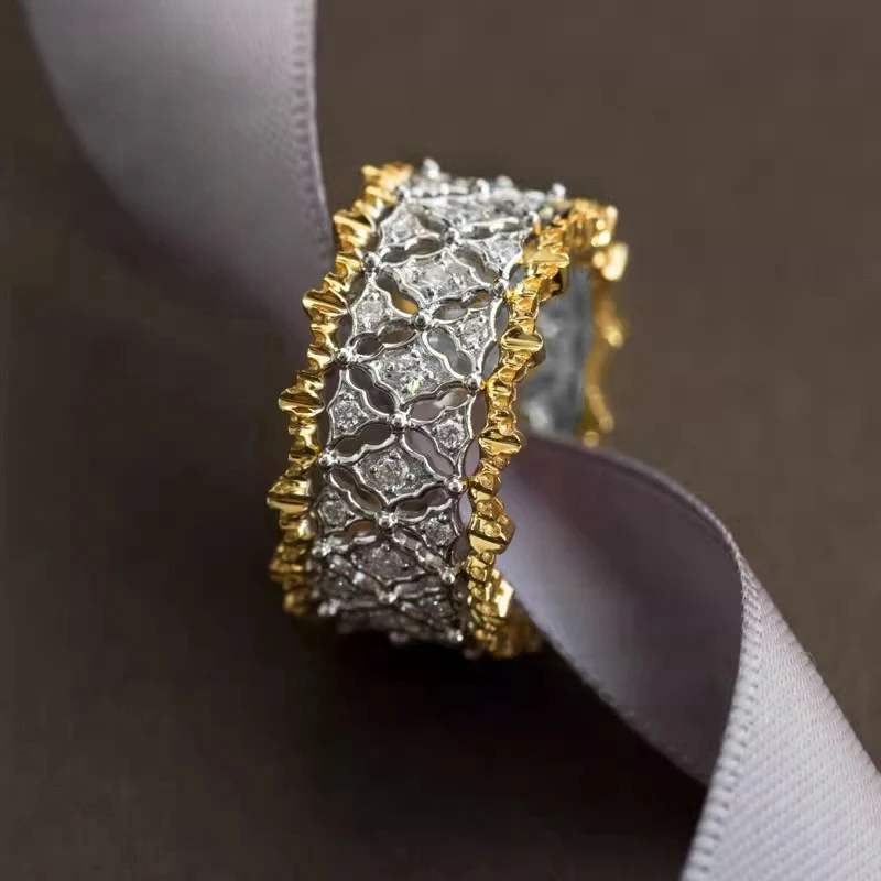 Huitan estetyczne pierścionki w kolorze holowniczym dla kobiet moda geometryczne wydrążone metalowe akcesoria kobiece proste stylowe Charms biżuteria