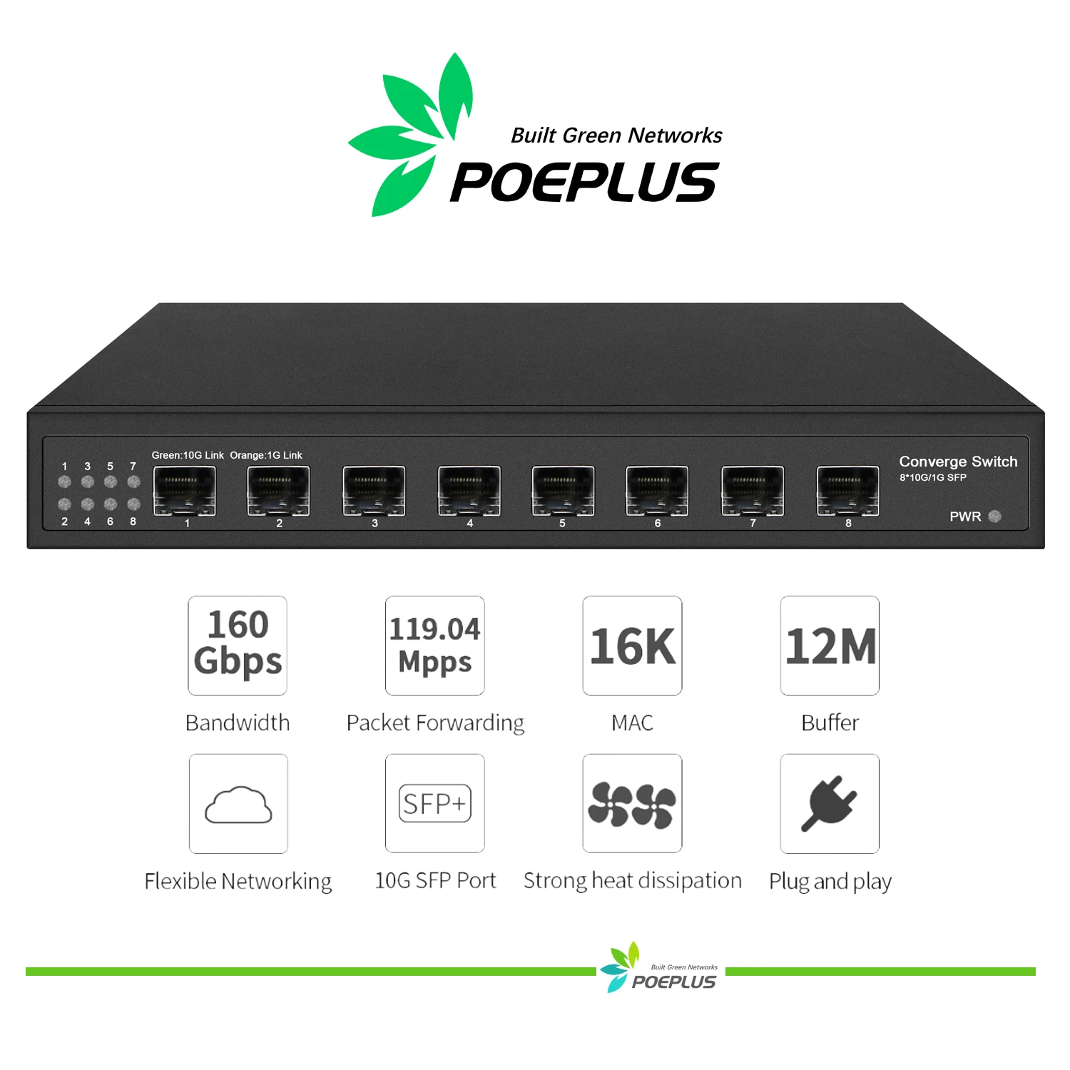 Unmanaged 8 ports 10Gbe SFP+ optical fiber Switch
