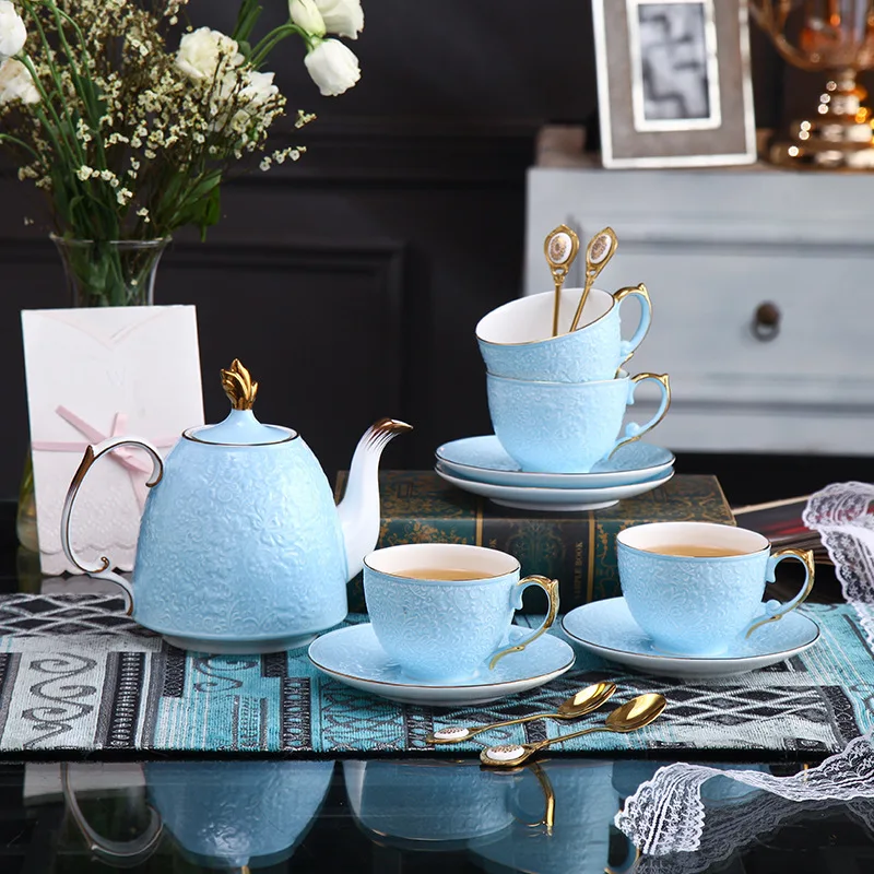 British Bone China Coffee Cup Set Good-looking Afternoon Tea Set Light Luxury Ceramic Household Tea Cup High-End Gift Box-Packed