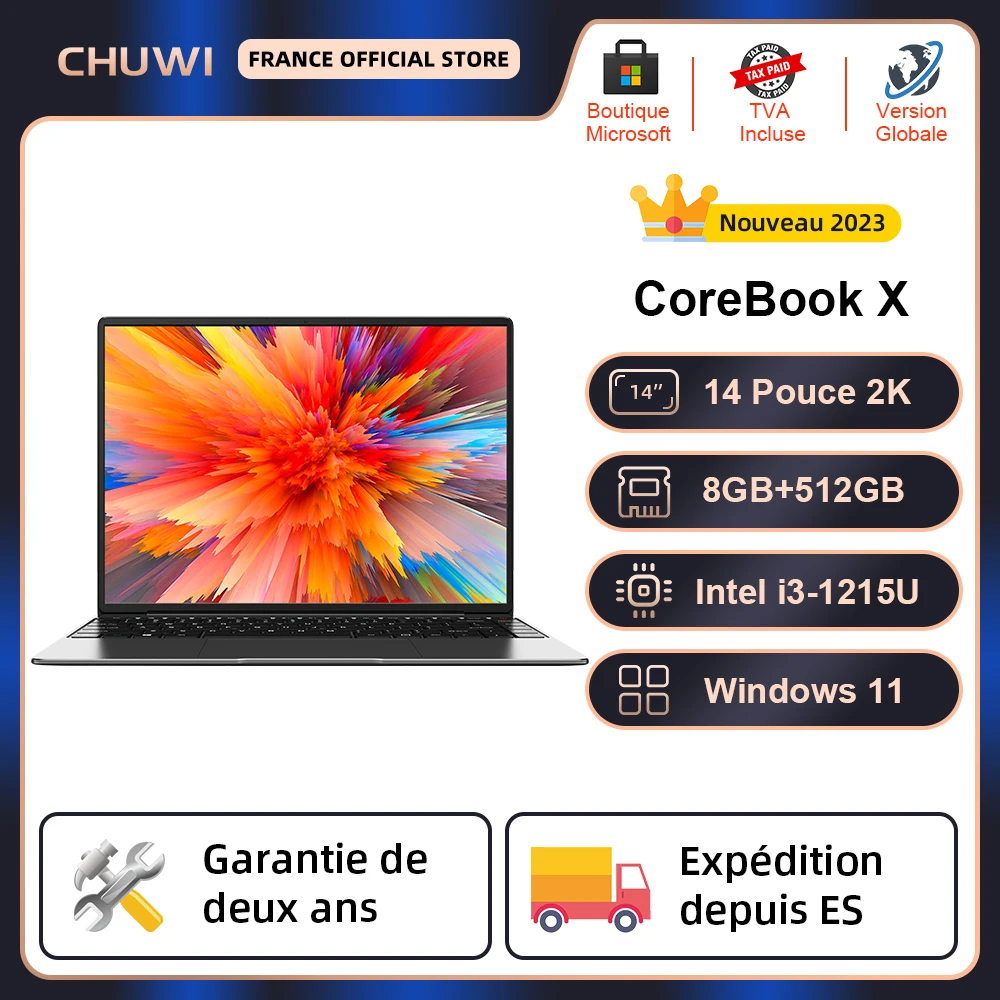 CHUWI CoreBook X Gaming Laptop 14 Inch FHD IPS Screen Intel i3-1215U 6 Core Windows 11 8GB DDR4 512GB SSD Wearable Computer