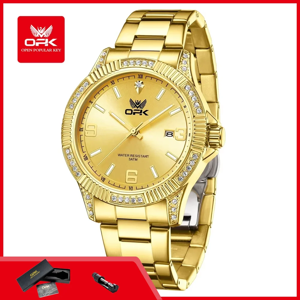 OPK 8184 Herren-Quarzuhren, schlicht, elegant, automatisches Datum, wasserdicht, leuchtend, Herrenuhr, Stahlarmband, Original-Armbanduhren für Herren