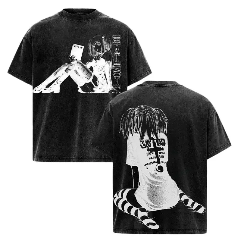 MisaMisa Death Note Graphic T-shirt for Men Clothing Anime Short Sleeve Tee Tops Hip Hop Y2k Washed Cotton Oversized T Shirt