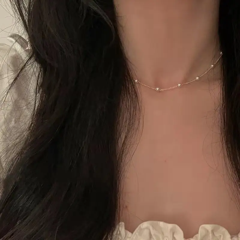 Aihua Neue Damen Kpop Einfache Perlen Halsband Halskette Gold Farbe frauen Hals Kette Hochzeit Schmuck Auf Den Hals Kragen geschenke – Detail 5