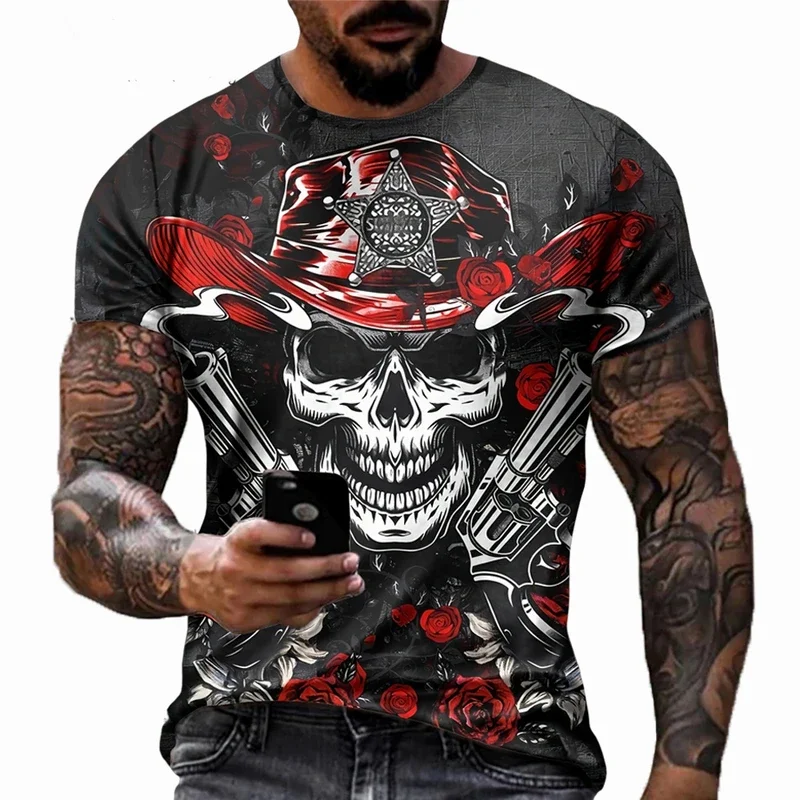 

New 3D printed T shirt men's summer vintage skull print tops Devil short sleeve fashion o neck Street Men's oversized T shirts