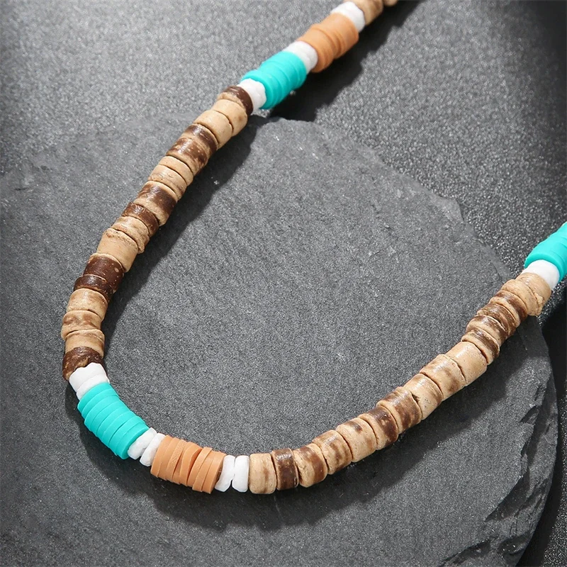 Natural Brown Coconut Shell Beaded Chain Necklace Men Trendy Wood Beads Short Choker Necklace Collar on Neck 2024 Jewelry Male