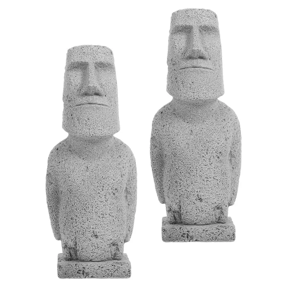 

2Pcs Moai Statues High Simulation Sculpture for Home Hotel Garden Decor Desktop Table Centerpiece Stone Decoration