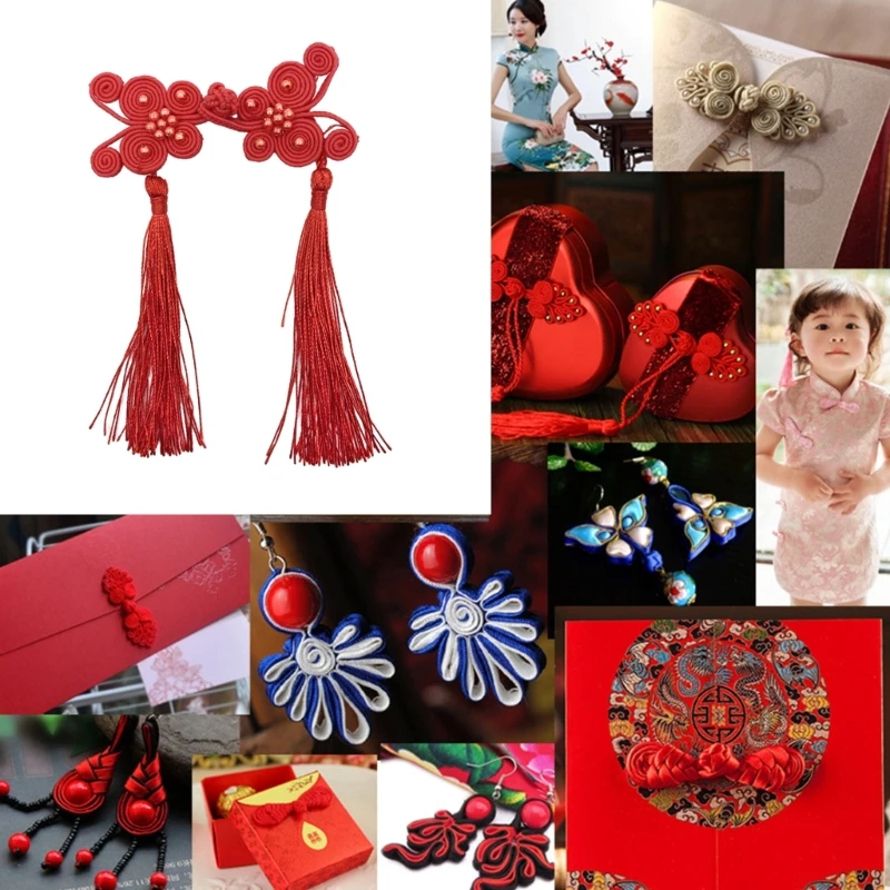 Cheongsam จีนปุ่มปม Fringe รูปร่าง Knot Fastener ชุด DIY เสื้อสเวตเตอร์ถัก X4YC