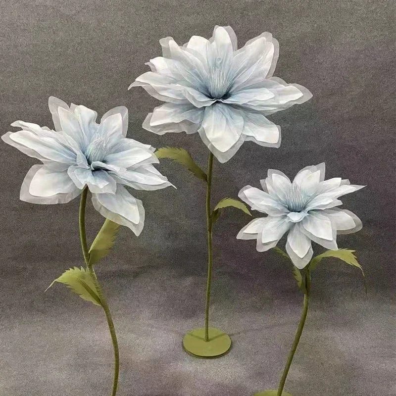 

New Lotus Roadway Flower Wedding Props Stage Decoration Window Silk Yarn Foam Haze Blue