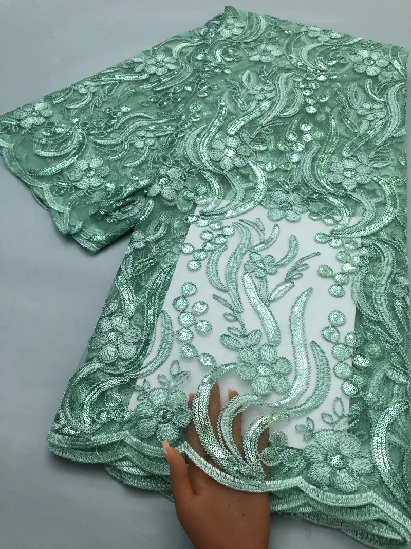 High Quality Embroidery Mesh Tulle Lace With Sequins African French Lace Fabric Fashion Nigerian for Wedding Dress 5 YardsTY4685