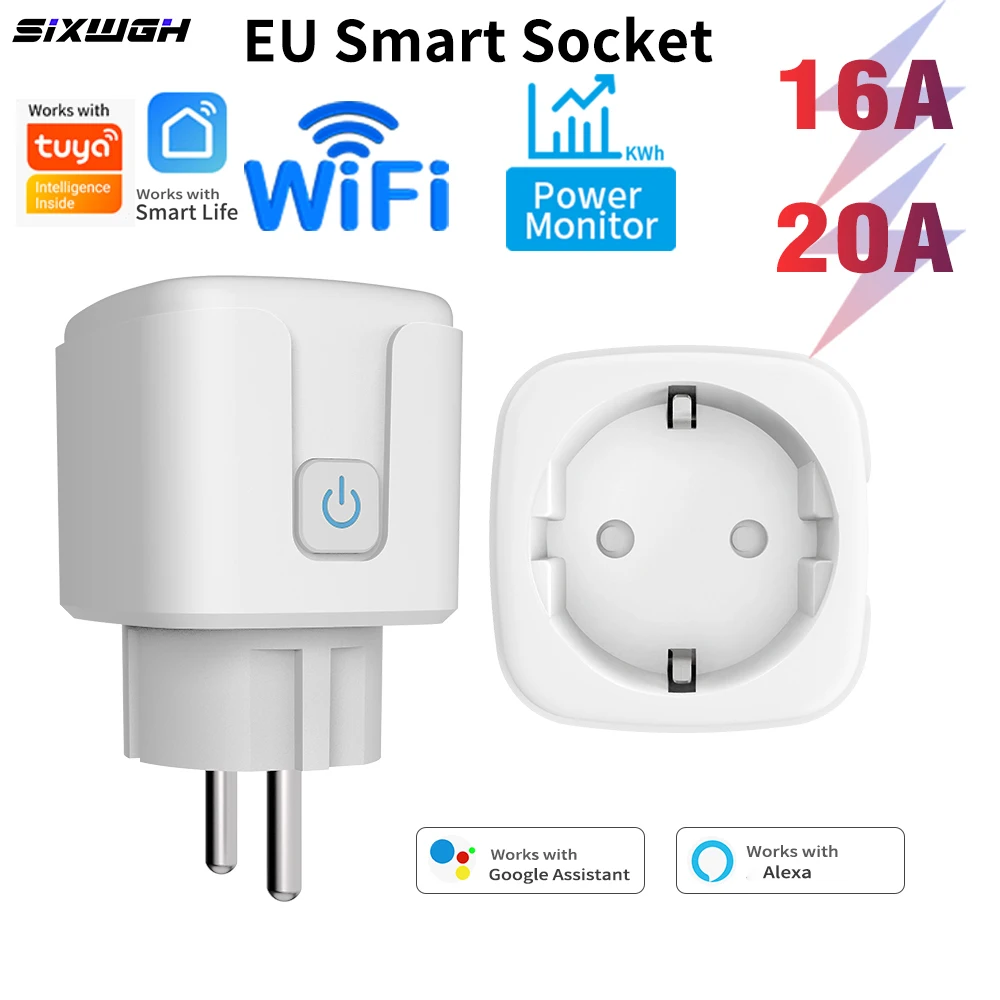 20A/16A Tuya WiFi Smart EU-Steckdose mit Energieüberwachung, Timer & Countdown, Kompatibel mit Smart Life App, Alexa und Google