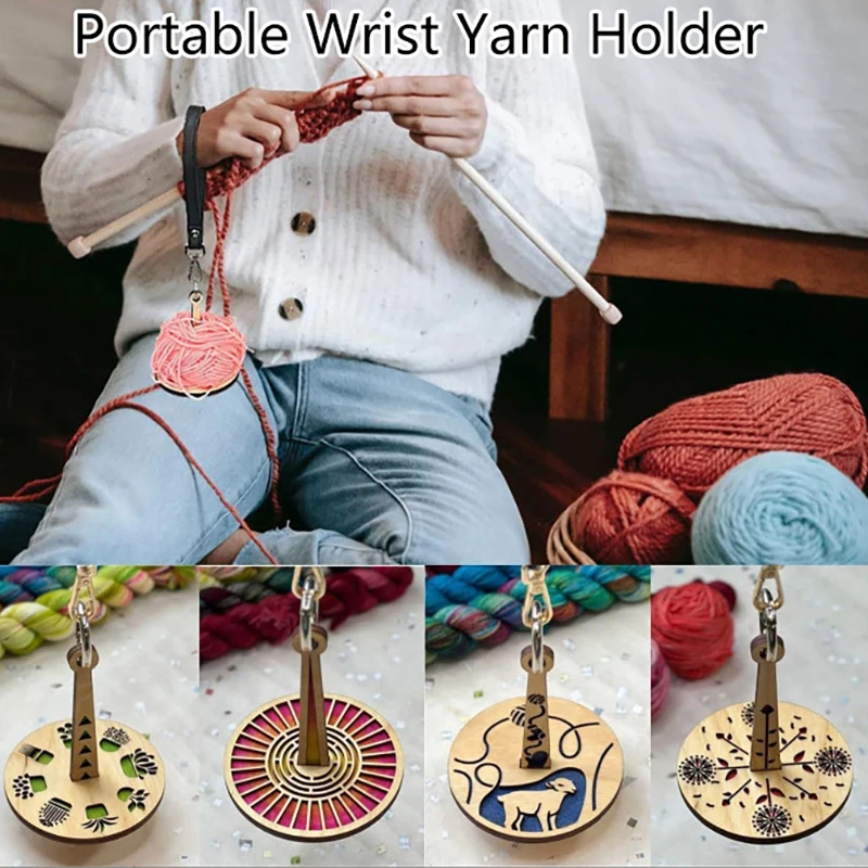 Crochet Accessories Stand Wooden Spinning Knitting Tools DIY Sewing Thread Spool With Wrist Strap Wool Ball Winder Yarn Holder