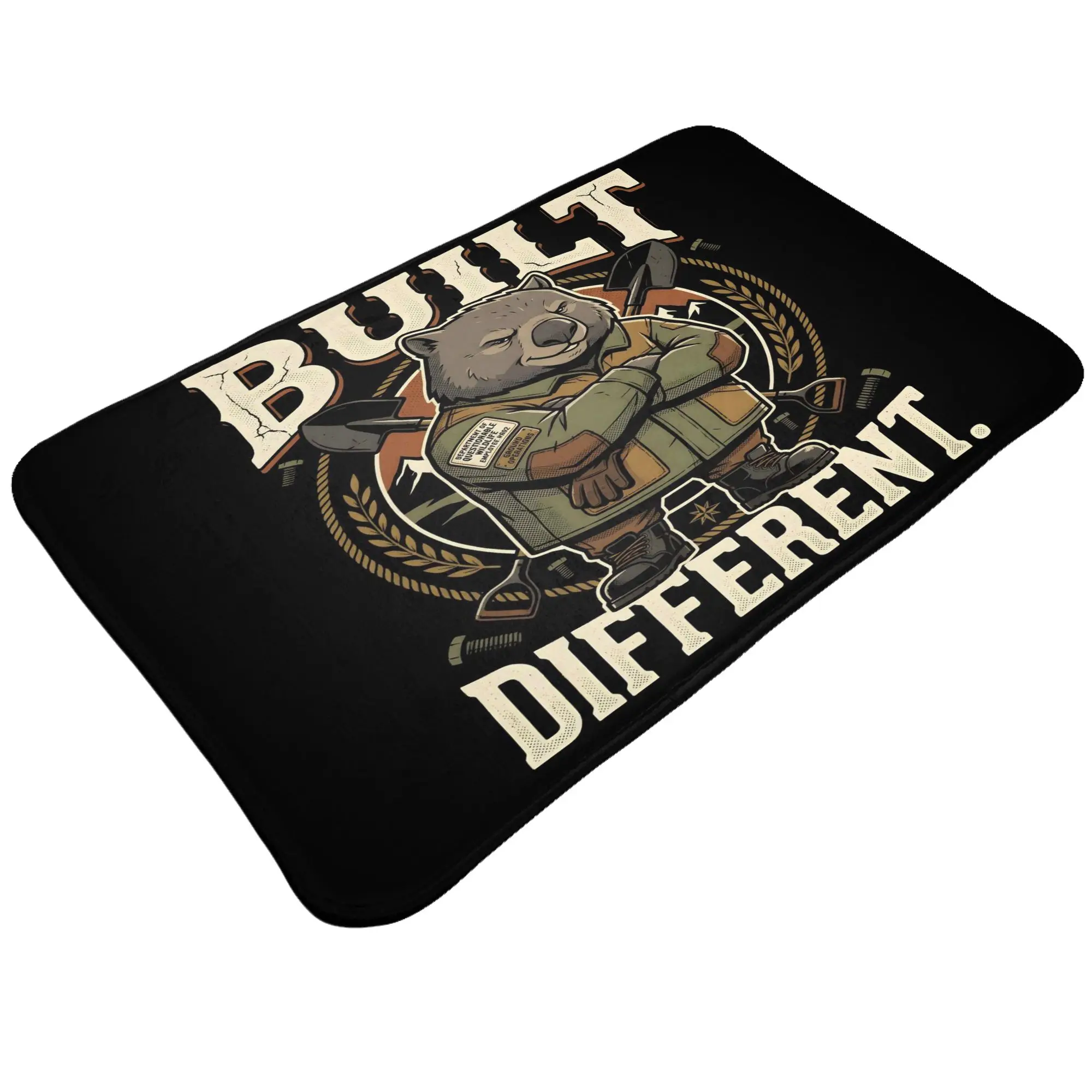 Built Different Tactical Wombat Vintage Graphic Doormat Bathroom Living Room Mat  Absorbent Home Decoration