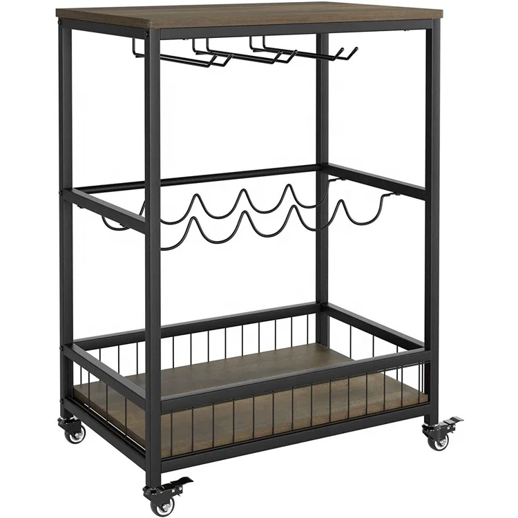 mobile Bar Cart for The Home Bar Serving Cart on Wheels with Wine Rack and Glass Holder Kitchen Living Room Storage Cart