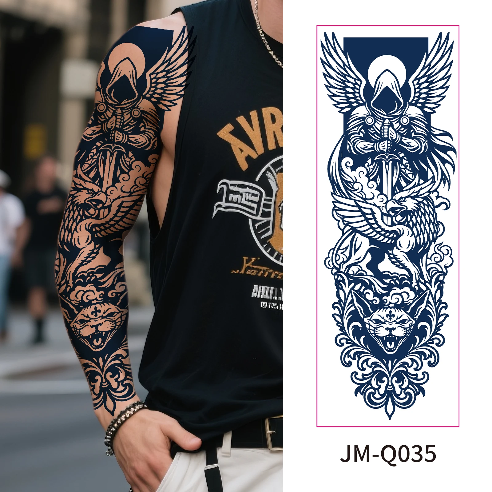 Water Transfer Semi Permanent Tattoo Herbal Juice Full Arm Matte Long Lasting 2 Weeks Tattoo Sticker Beach