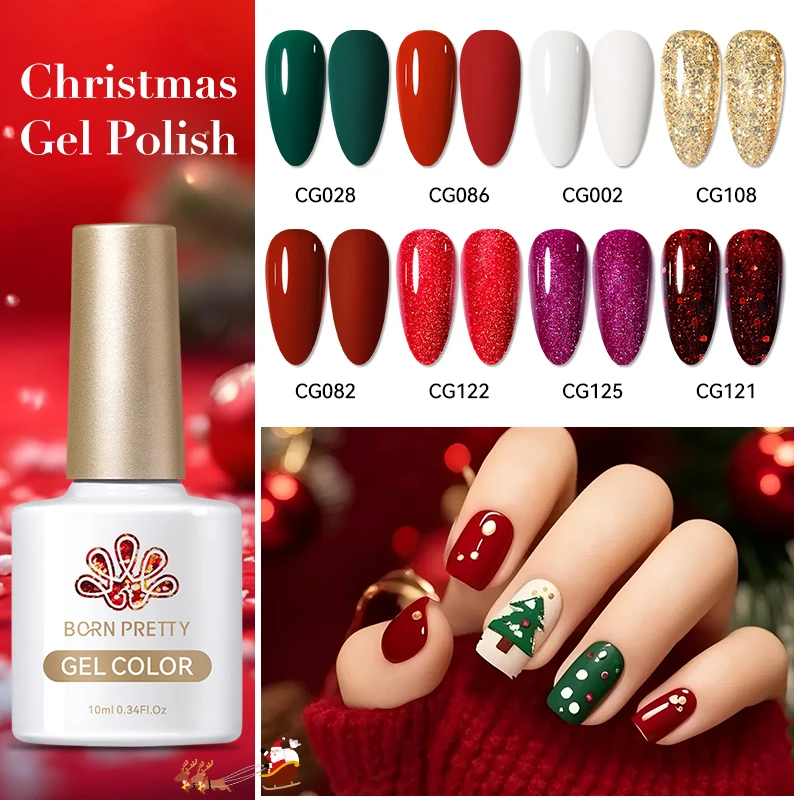

BORN PRETTY 10 мл Рождественский гель-лак для ногтей Зеленый Красный Блеск Золото Серебро Санта Снежинка Искривающий замачиваемый УФ-светодиод Зимний маникюр