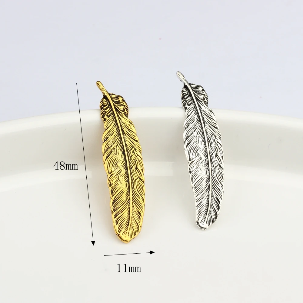 Retro Zinc Alloy Bronze Feather Decorative Buttons CONCHO Charms Pendant 6pcs For DIY Accessories