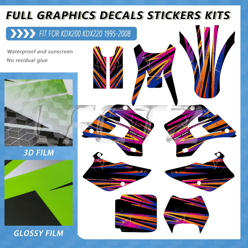 Fit for Kawasaki KDX 200/220 KDX200 KDX220 1995 1996 1997 1998 1999-2004 2005 2006 2007 2008 Graphics Sticker Decor Decals Kit