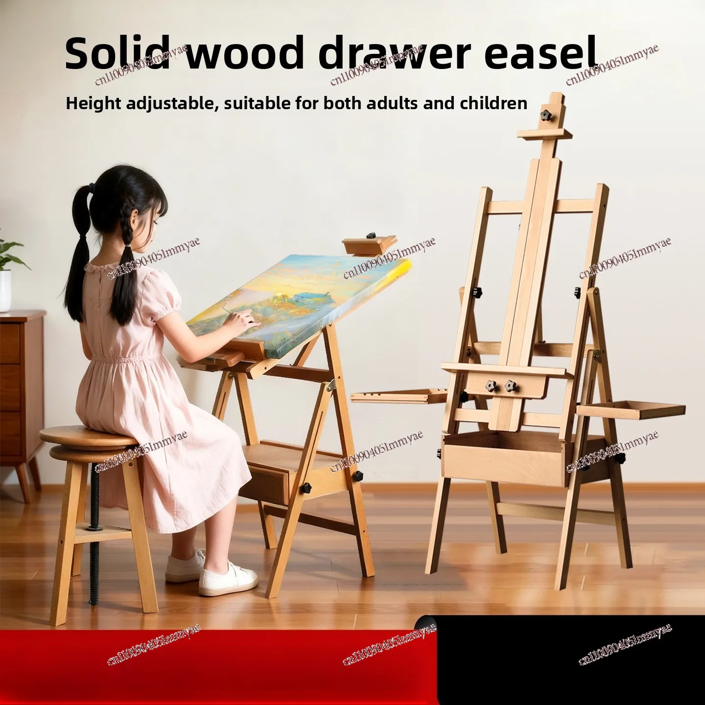 Beech Wood Drawer Art Easel Natural Raw Oil Multifunctional Flat Stand For Kids Sketch & Advertising Display