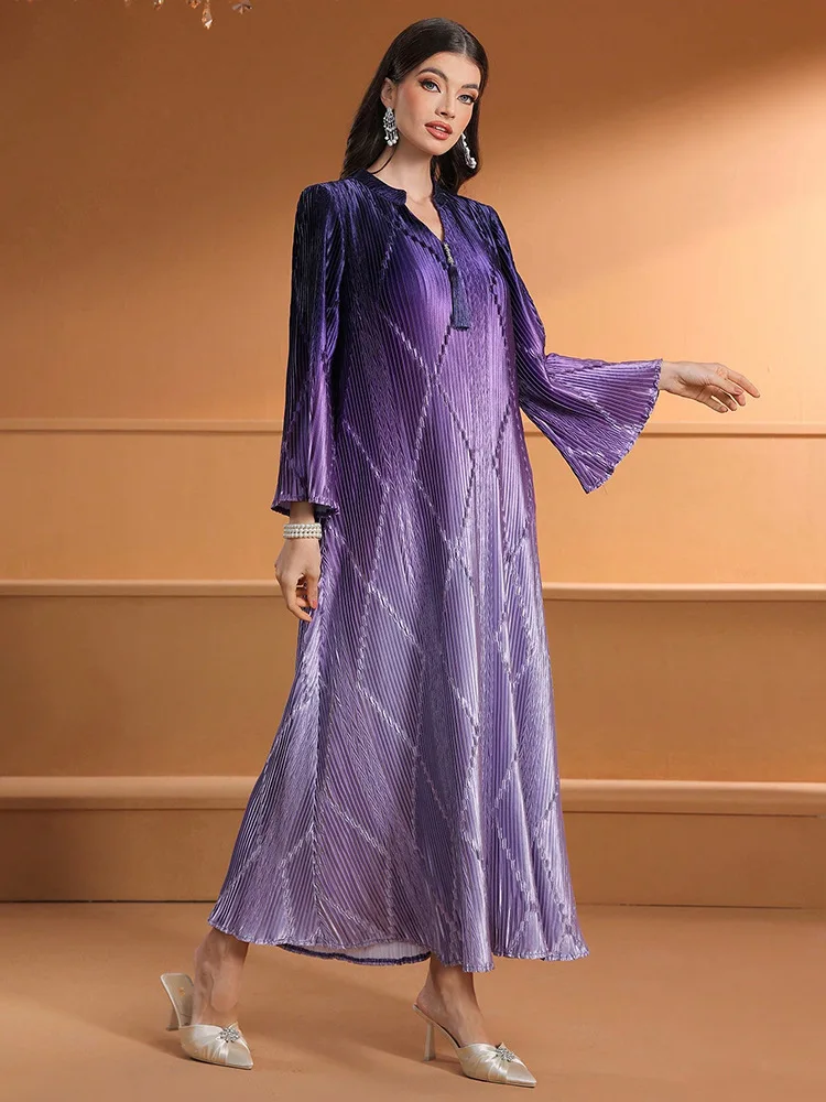 فستان إسلامي جديد متدرج اللون لعام 2025 فساتين حفلات ماكسي متواضعة للنساء دبي عباية تركيا قفطان قفطان ماروكين فام