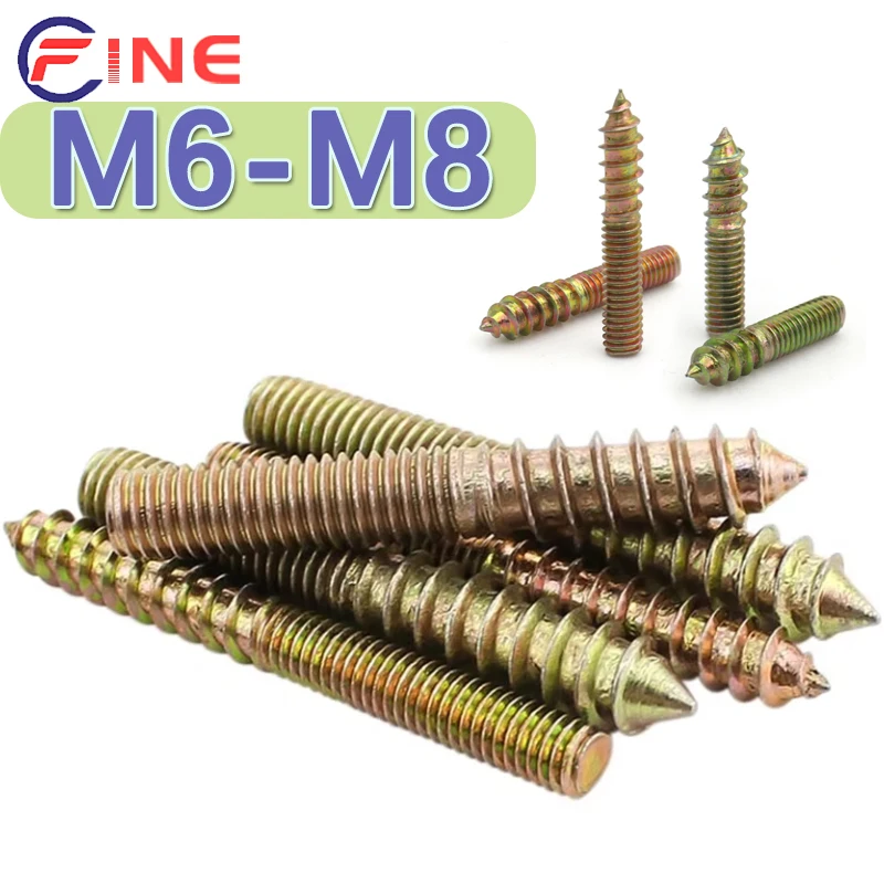 Double Headed Bolt Self-Tapping Screw M6/M8 Double Ended Furniture Connectors Fixing Hanger Bolt