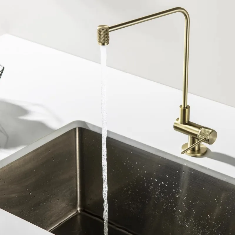 New Direct Drinking Faucet Total Brass Sinle Lever Lead Free Kitchen Sink Tap Single Cold Rotation Brush Gold Kitchen Tap