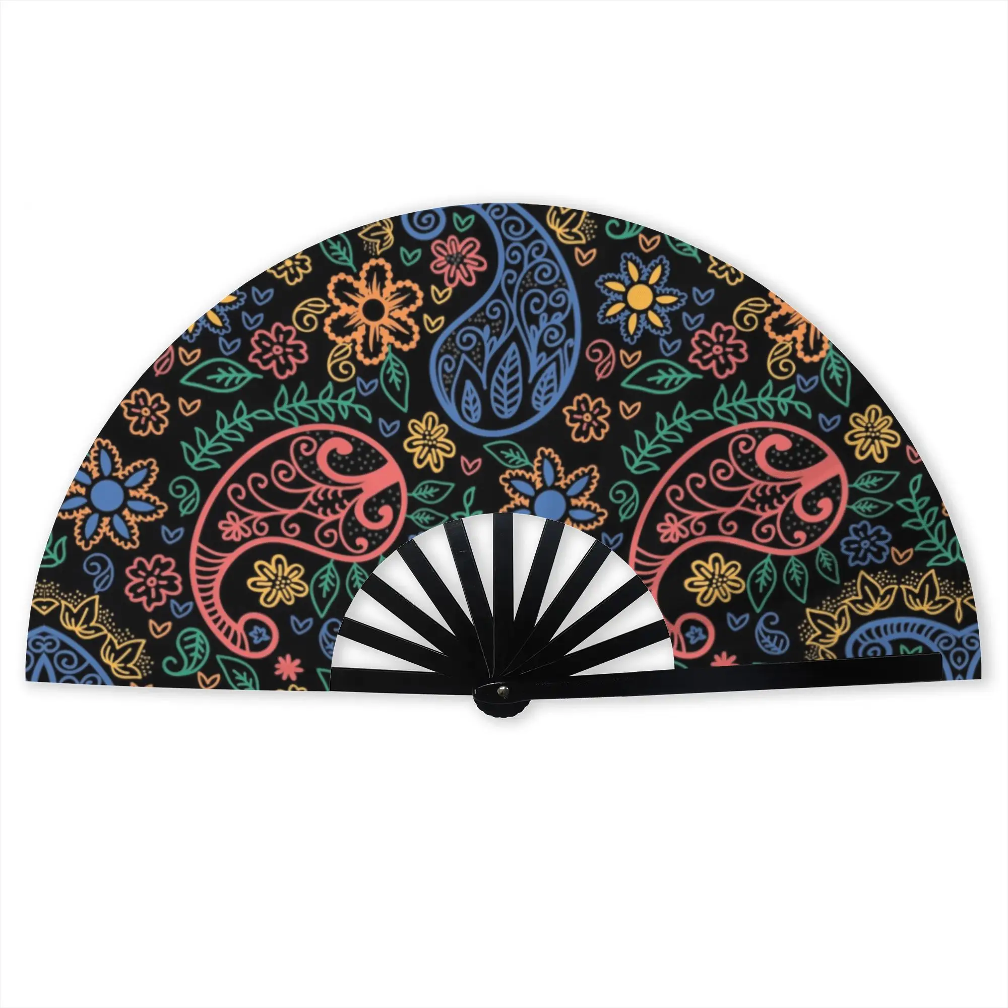 Colored Bandana Paisley Print Portable Pocket Fan Outdoor  Folding Fan Chinese Dance Cooling Handheld Fans