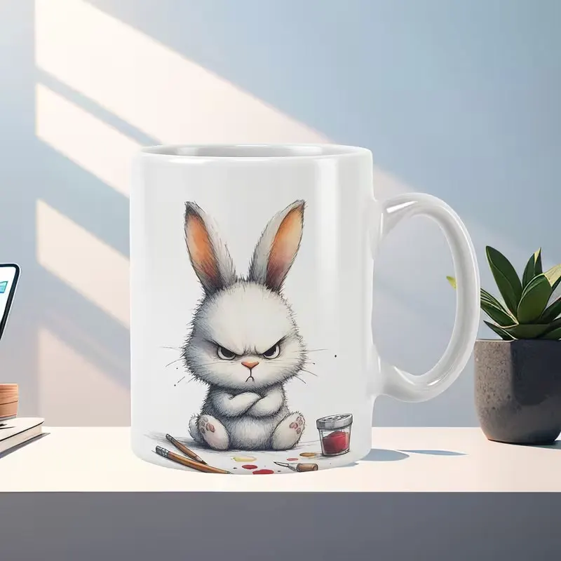 11 oz Ceramic Coffee Mug with Handle - Cute Angry Bunny Design, Suitable for Hot or Cold Drinks, Unique Gift for Halloween, Christmas, Weddings, Birthdays, and Valentine's Day, Novelty Coffee Mug | Playful Illustrations | Durable Ceramic, Coffee Bar Accessories
