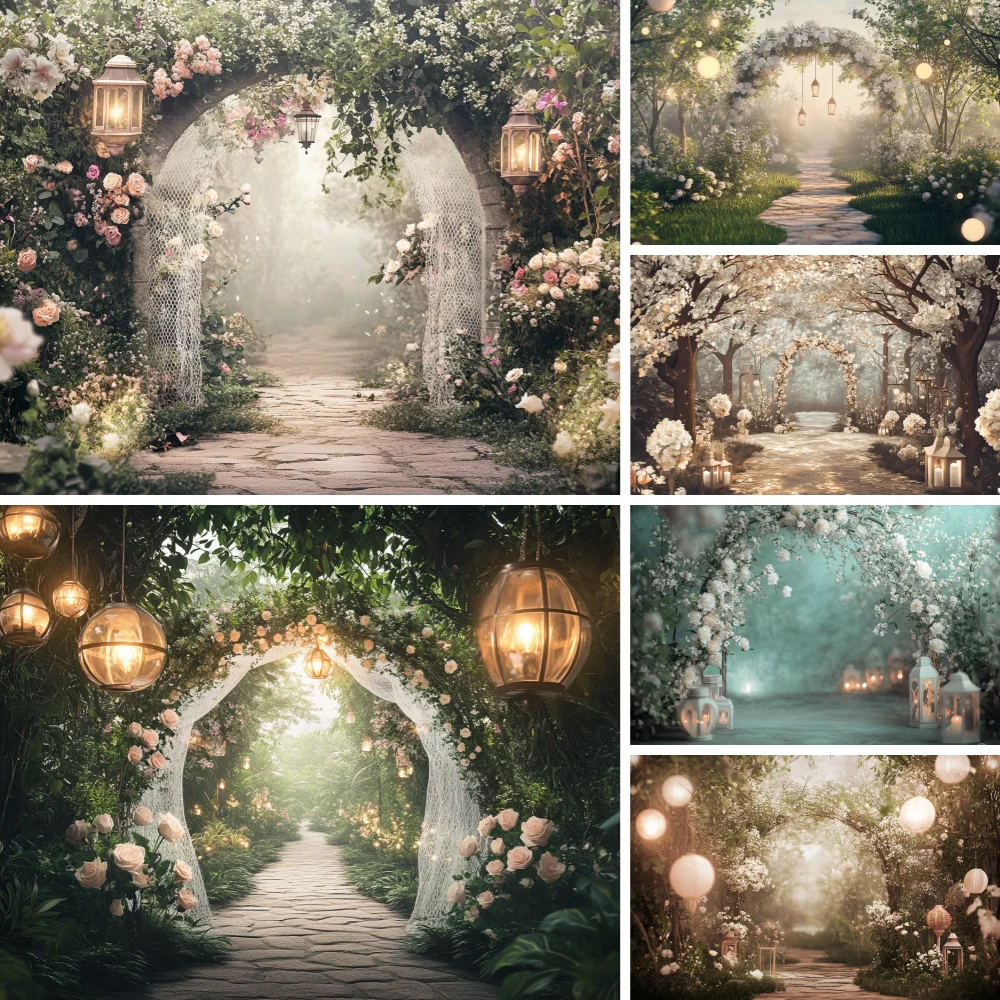 

Photography Backdrop Spring Floral Tree Lights Decoration Women Wedding Newborn 1st Party Backgrounds For Photographs