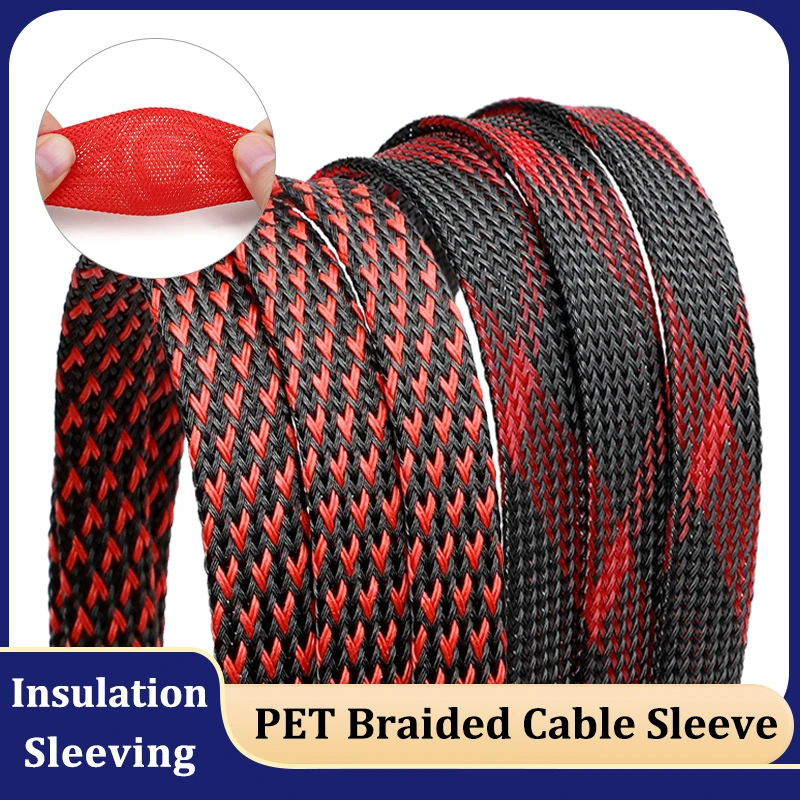 

1 - 20m 2mm - 60mm Black - Red PET Braided Expandable Sleeve DIY TV Audio PC Cords High Temperature Protective Flexible Sleeving