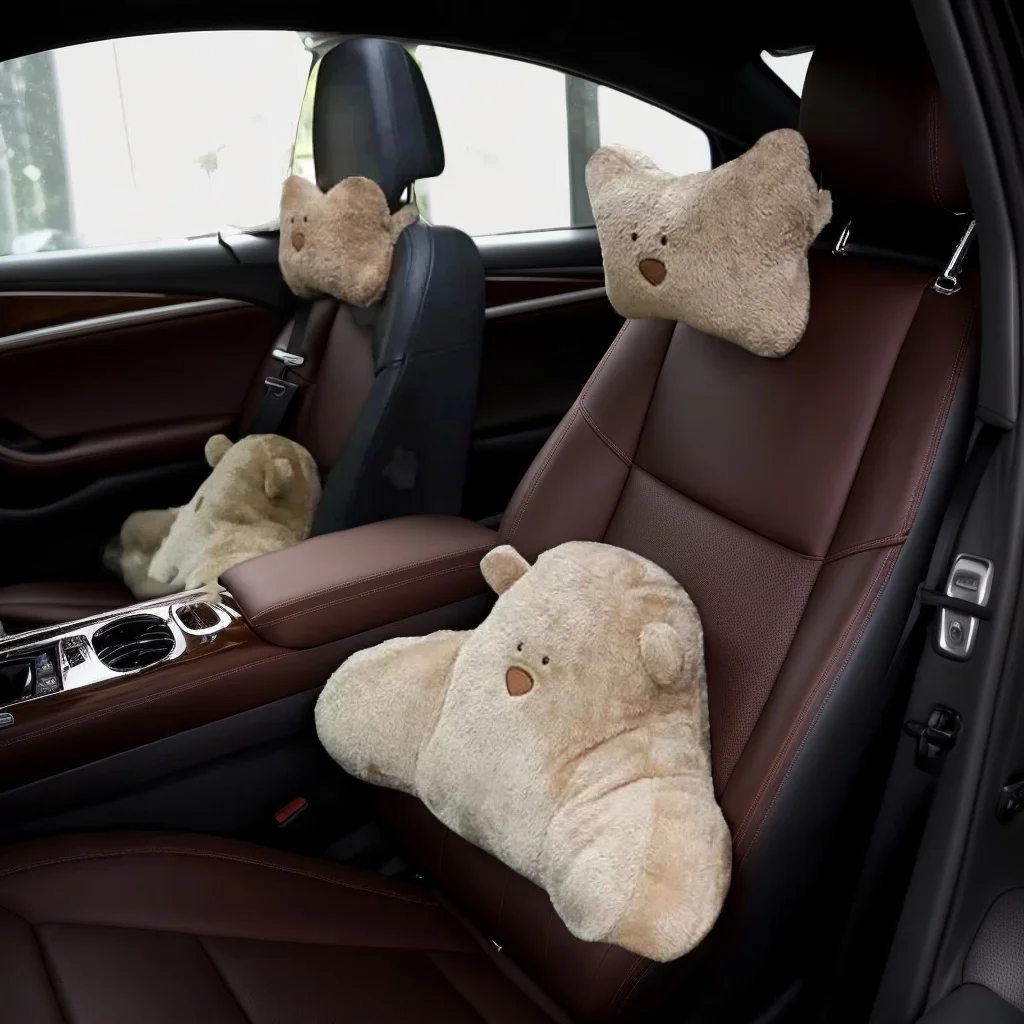 

Плюшевый автомобильный подголовник, поясничная поддержка — спинка и подушка для шеи с мультяшным медведем для комфортного автомобильного аксессуара